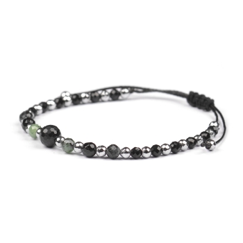 Bransoletka celebrytka czarny TURMALIN ZOISYT Z RUBINEM HEMATYT ochrona